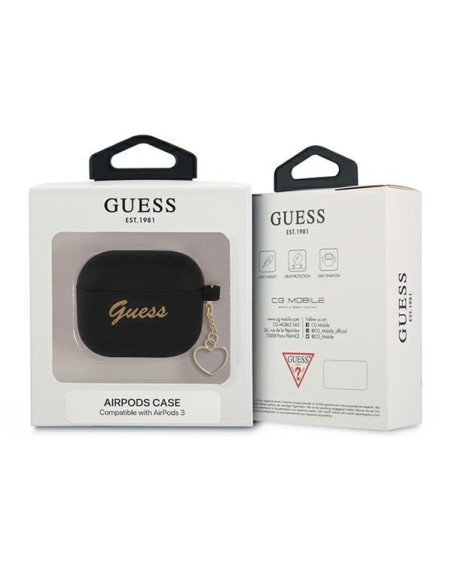 Guess Silicone Charm Heart Collection dėklas, skirtas AirPods 3 – juodas Guess Silicone Charm Heart Collection dėklas, skirtas AirPods 3 – juodas