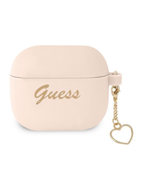Guess Silicone Charm Heart Collection dėklas, skirtas AirPods 3 – rožinis Guess Silicone Charm Heart Collection dėklas, skirtas AirPods 3 – rožinis