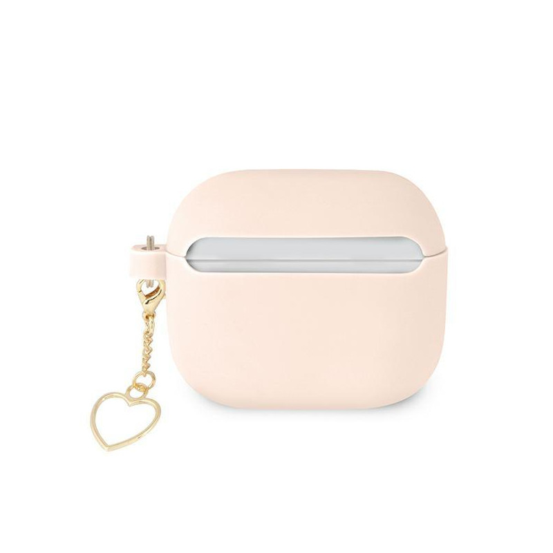 Guess Silicone Charm Heart Collection dėklas, skirtas AirPods 3 – rožinis