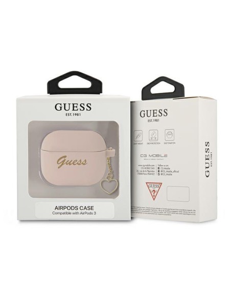 Guess Silicone Charm Heart Collection dėklas, skirtas AirPods 3 – rožinis Guess Silicone Charm Heart Collection dėklas, skirtas AirPods 3 – rožinis