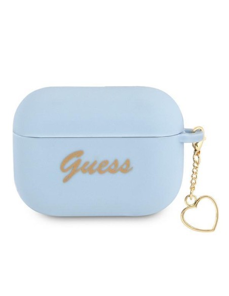Guess Silicone Charm Heart Collection dėklas, skirtas AirPods Pro – mėlynas Guess Silicone Charm Heart Collection dėklas, skirtas AirPods Pro – mėlynas