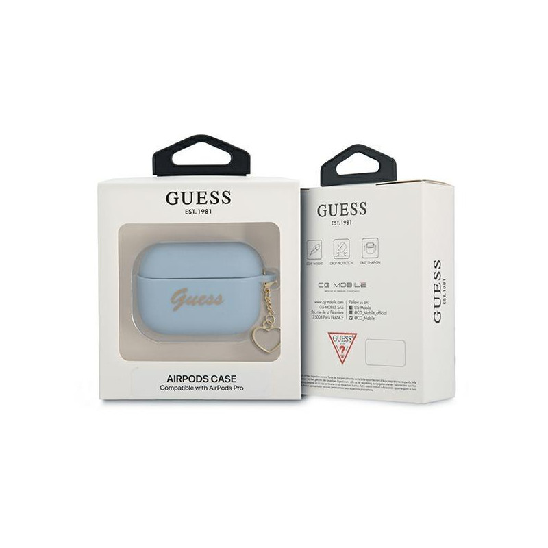 Guess Silicone Charm Heart Collection dėklas, skirtas AirPods Pro – mėlynas