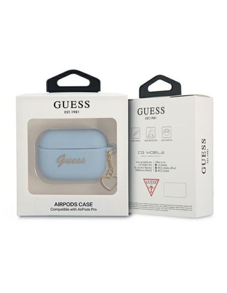 Guess Silicone Charm Heart Collection dėklas, skirtas AirPods Pro – mėlynas Guess Silicone Charm Heart Collection dėklas, skirtas AirPods Pro – mėlynas