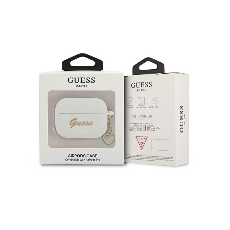 Guess Silicone Charm Heart Collection dėklas, skirtas AirPods Pro – baltas