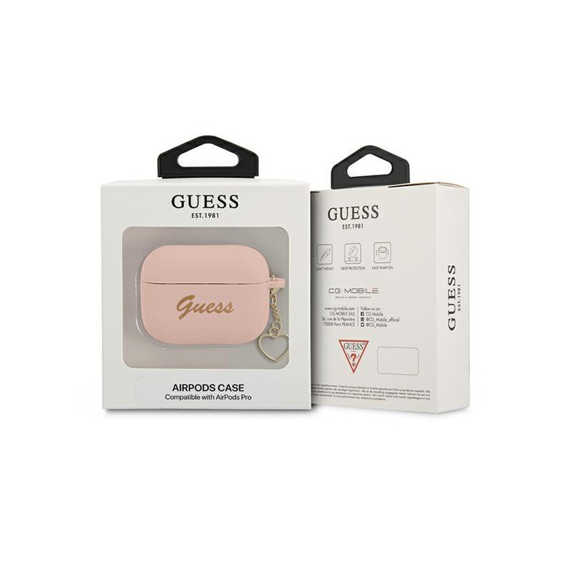 Guess Silicone Charm Heart Collection dėklas, skirtas AirPods Pro – rožinis