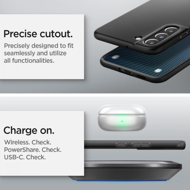 Spigen Thin Fit dėklas, skirtas Samsung Galaxy S22 - juodas