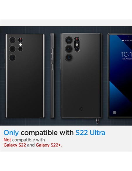 Spigen Thin Fit dėklas, skirtas Samsung Galaxy S22 Ultra - juodas