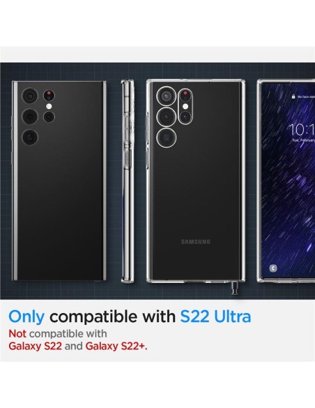Spigen Skystųjų kristalų dėklas, skirtas Samsung Galaxy S22 Ultra - skaidrus
