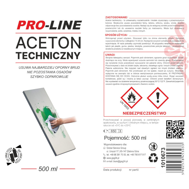 Techninis acetonas 100% purškiamas PRO-LINE purškiklis 500ml