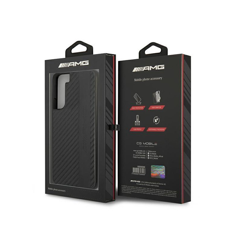 AMG Carbon Stripe&Embossed dėklas, skirtas Samsung Galaxy S22+ - juodas