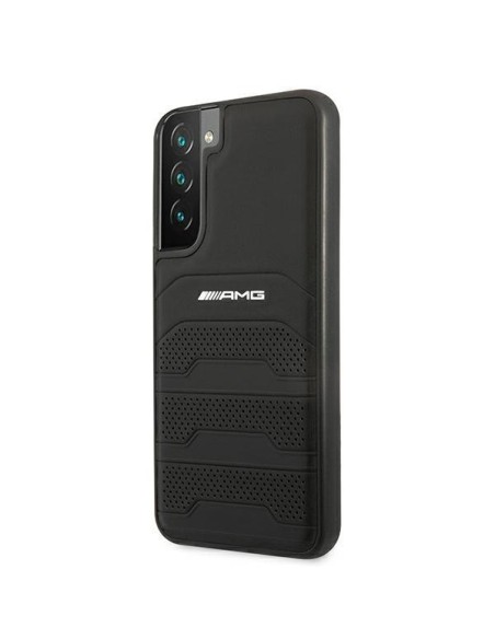 AMG Leather Debossed Lines dėklas, skirtas Samsung Galaxy S22+ - juodas AMG Leather Debossed Lines dėklas, skirtas Samsung Galaxy S22+ - juodas