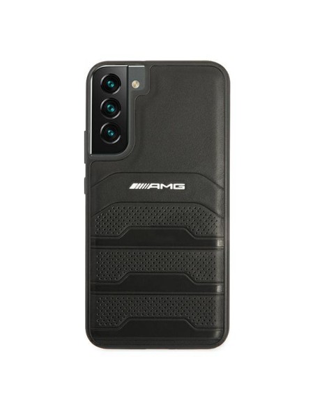 AMG Leather Debossed Lines dėklas, skirtas Samsung Galaxy S22+ - juodas AMG Leather Debossed Lines dėklas, skirtas Samsung Galaxy S22+ - juodas