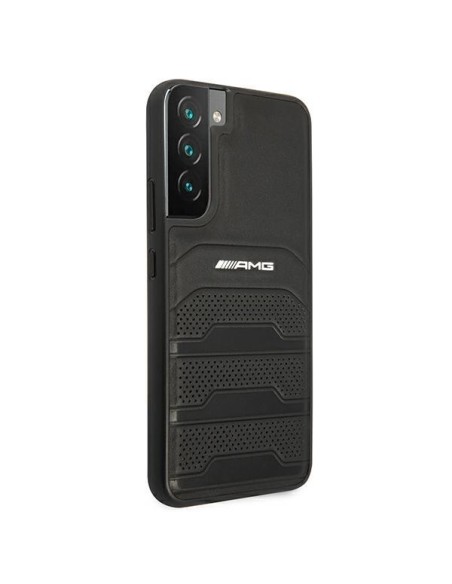 AMG Leather Debossed Lines dėklas, skirtas Samsung Galaxy S22+ - juodas AMG Leather Debossed Lines dėklas, skirtas Samsung Galaxy S22+ - juodas