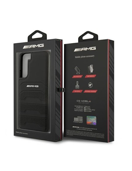 AMG Leather Debossed Lines dėklas, skirtas Samsung Galaxy S22+ - juodas AMG Leather Debossed Lines dėklas, skirtas Samsung Galaxy S22+ - juodas