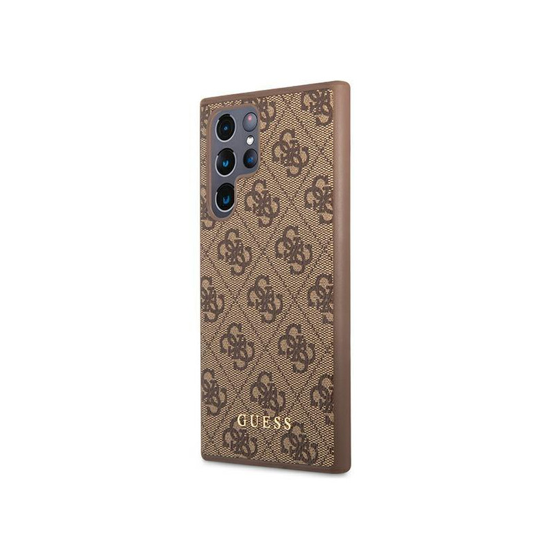 Guess GUHCS22LG4GFBR S22 Ultra S908 rudas/ rudas kietas dėklas 4G metalinis auksinis logotipas