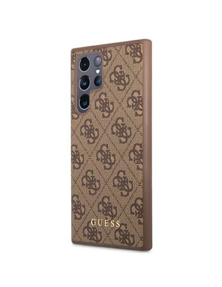 Guess GUHCS22LG4GFBR S22 Ultra S908 rudas/ rudas kietas dėklas 4G metalinis auksinis logotipas Guess GUHCS22LG4GFBR S22 Ultra S908 rudas/ rudas kietas dėklas 4G metalinis auksinis logotipas