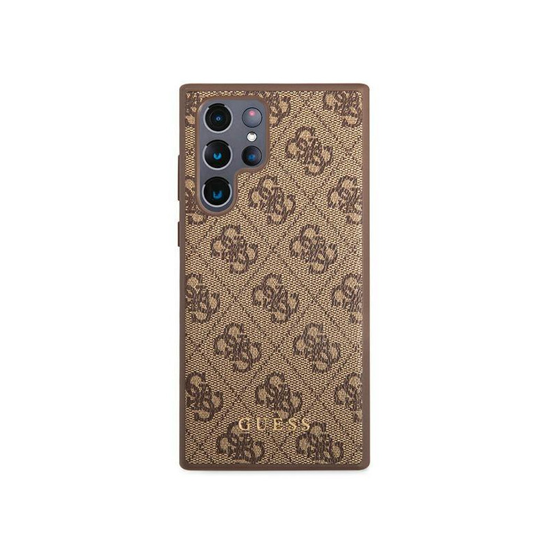 Guess GUHCS22LG4GFBR S22 Ultra S908 rudas/ rudas kietas dėklas 4G metalinis auksinis logotipas