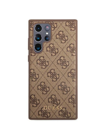 Guess GUHCS22LG4GFBR S22 Ultra S908 rudas/ rudas kietas dėklas 4G metalinis auksinis logotipas Guess GUHCS22LG4GFBR S22 Ultra S908 rudas/ rudas kietas dėklas 4G metalinis auksinis logotipas