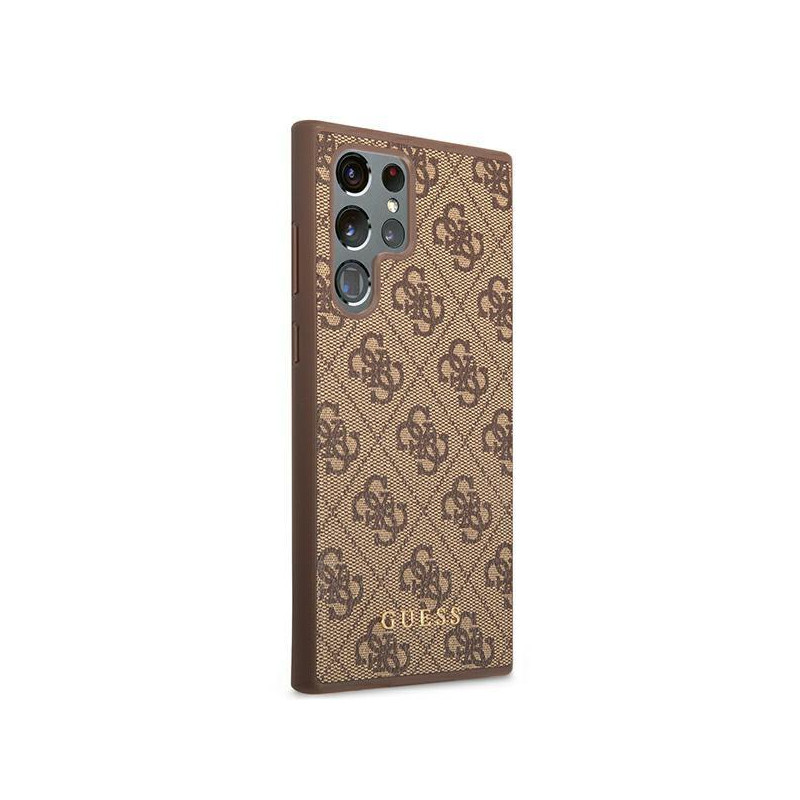 Guess GUHCS22LG4GFBR S22 Ultra S908 rudas/ rudas kietas dėklas 4G metalinis auksinis logotipas