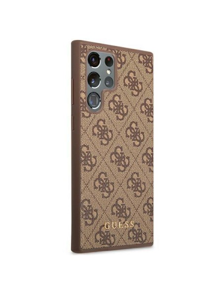 Guess GUHCS22LG4GFBR S22 Ultra S908 rudas/ rudas kietas dėklas 4G metalinis auksinis logotipas Guess GUHCS22LG4GFBR S22 Ultra S908 rudas/ rudas kietas dėklas 4G metalinis auksinis logotipas