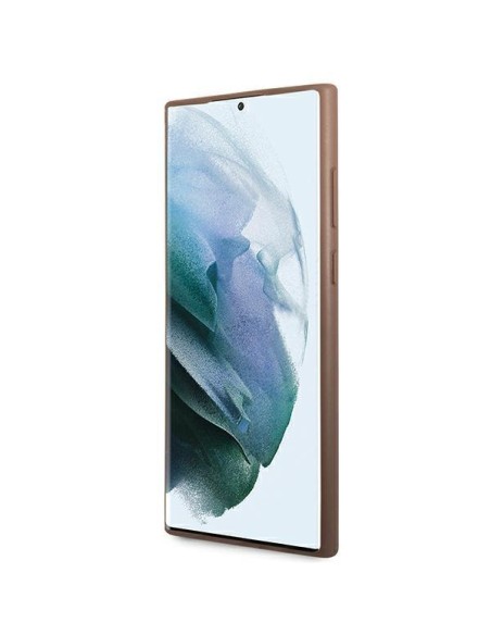 Guess GUHCS22LG4GFBR S22 Ultra S908 rudas/ rudas kietas dėklas 4G metalinis auksinis logotipas Guess GUHCS22LG4GFBR S22 Ultra S908 rudas/ rudas kietas dėklas 4G metalinis auksinis logotipas