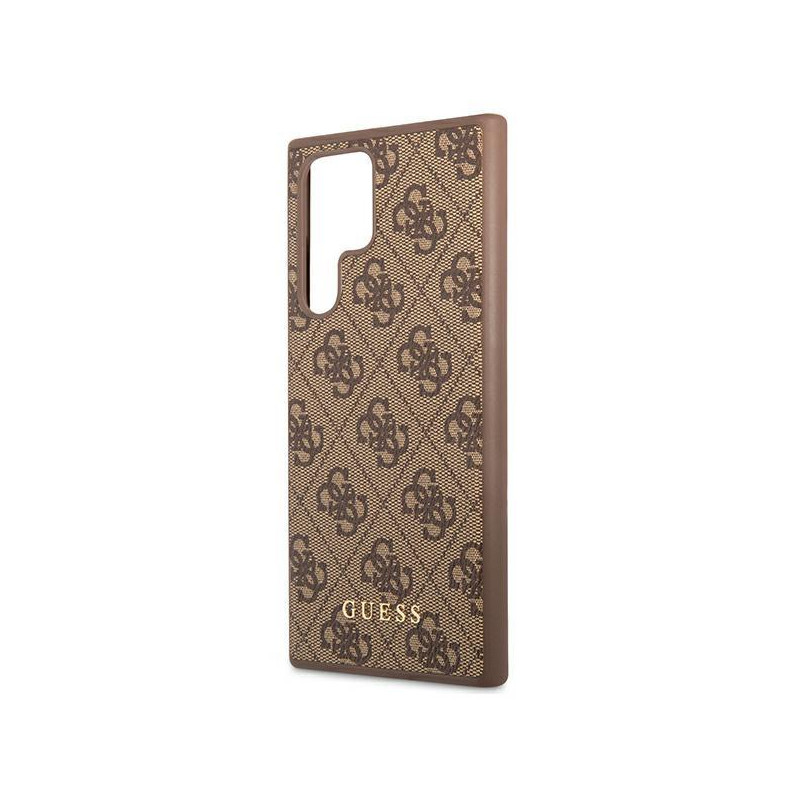 Guess GUHCS22LG4GFBR S22 Ultra S908 rudas/ rudas kietas dėklas 4G metalinis auksinis logotipas