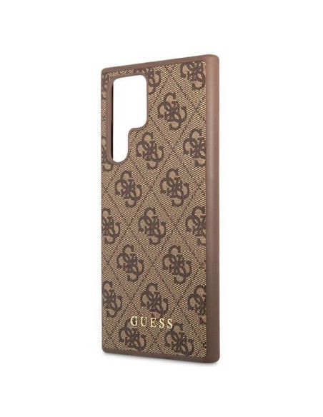 Guess GUHCS22LG4GFBR S22 Ultra S908 rudas/ rudas kietas dėklas 4G metalinis auksinis logotipas Guess GUHCS22LG4GFBR S22 Ultra S908 rudas/ rudas kietas dėklas 4G metalinis auksinis logotipas