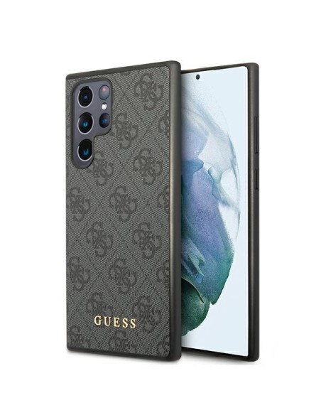 Guess GUHCS22LG4GFGR S22 Ultra S908 pilkas/ pilkas kietas dėklas 4G metalinis auksinis logotipas Guess GUHCS22LG4GFGR S22 Ultra S908 pilkas/ pilkas kietas dėklas 4G metalinis auksinis logotipas