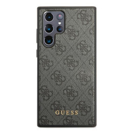 Guess GUHCS22LG4GFGR S22 Ultra S908 pilkas/ pilkas kietas dėklas 4G metalinis auksinis logotipas