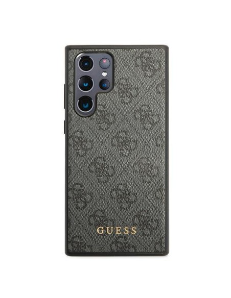 Guess GUHCS22LG4GFGR S22 Ultra S908 pilkas/ pilkas kietas dėklas 4G metalinis auksinis logotipas Guess GUHCS22LG4GFGR S22 Ultra S908 pilkas/ pilkas kietas dėklas 4G metalinis auksinis logotipas