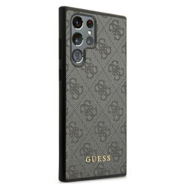 Guess GUHCS22LG4GFGR S22 Ultra S908 pilkas/ pilkas kietas dėklas 4G metalinis auksinis logotipas