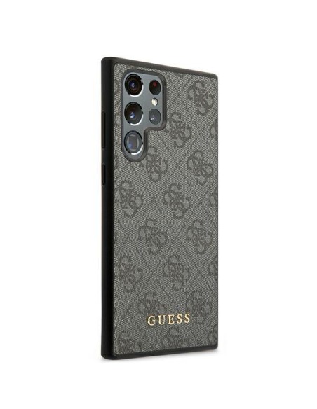 Guess GUHCS22LG4GFGR S22 Ultra S908 pilkas/ pilkas kietas dėklas 4G metalinis auksinis logotipas Guess GUHCS22LG4GFGR S22 Ultra S908 pilkas/ pilkas kietas dėklas 4G metalinis auksinis logotipas