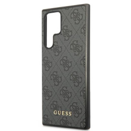 Guess GUHCS22LG4GFGR S22 Ultra S908 pilkas/ pilkas kietas dėklas 4G metalinis auksinis logotipas