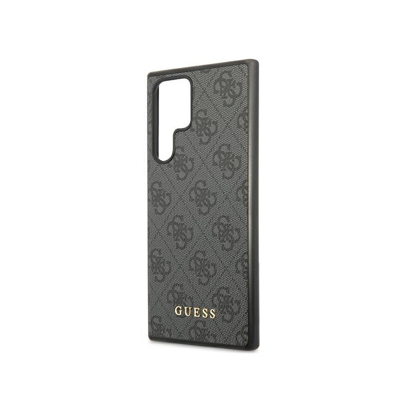 Guess GUHCS22LG4GFGR S22 Ultra S908 pilkas/ pilkas kietas dėklas 4G metalinis auksinis logotipas