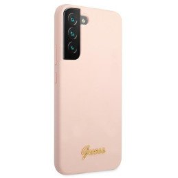 Guess Silicone Script Metal Logo dėklas, skirtas Samsung Galaxy S22+ - rožinis