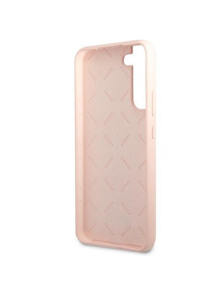 Guess Silicone Script Metal Logo dėklas, skirtas Samsung Galaxy S22+ - rožinis