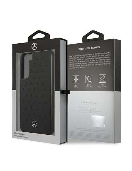 Mercedes Leather Stars Pattern dėklas, skirtas Samsung Galaxy S22+ - juodas Mercedes Leather Stars Pattern dėklas, skirtas Samsung Galaxy S22+ - juodas