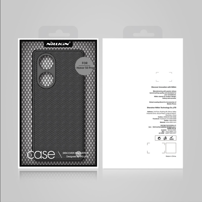 Nillkin Textured Case tvirtas sustiprintas dėklas su gelio rėmu ir nailonine nugara, skirtas Honor 50 Pro juodai