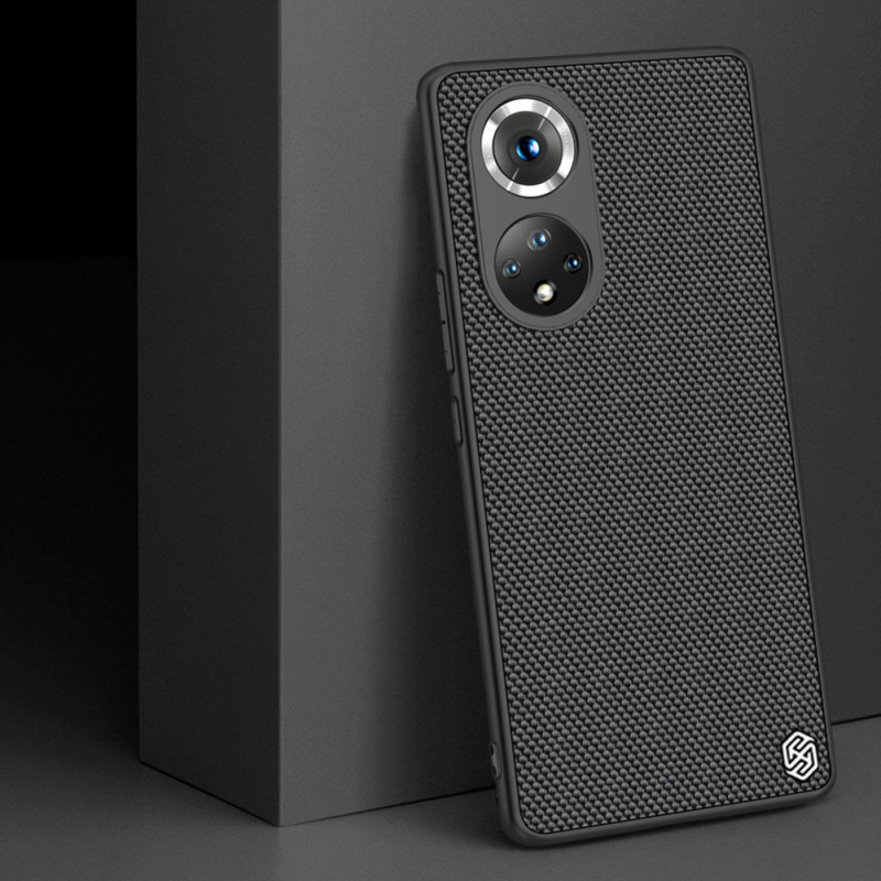 Nillkin Textured Case tvirtas sustiprintas dėklas su gelio rėmu ir nailonine nugara, skirtas Honor 50 Pro juodai