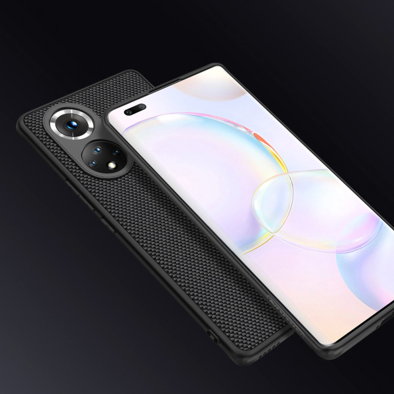 Nillkin Textured Case tvirtas sustiprintas dėklas su gelio rėmu ir nailonine nugara, skirtas Honor 50 Pro juodai