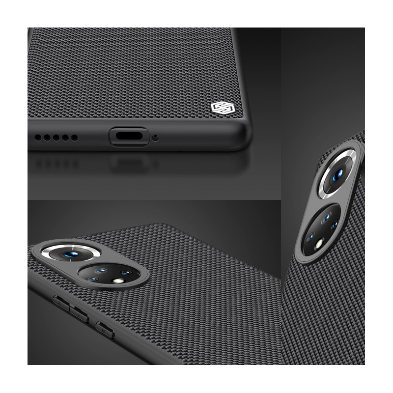 Nillkin Textured Case tvirtas sustiprintas dėklas su gelio rėmu ir nailonine nugara, skirtas Honor 50 Pro juodai