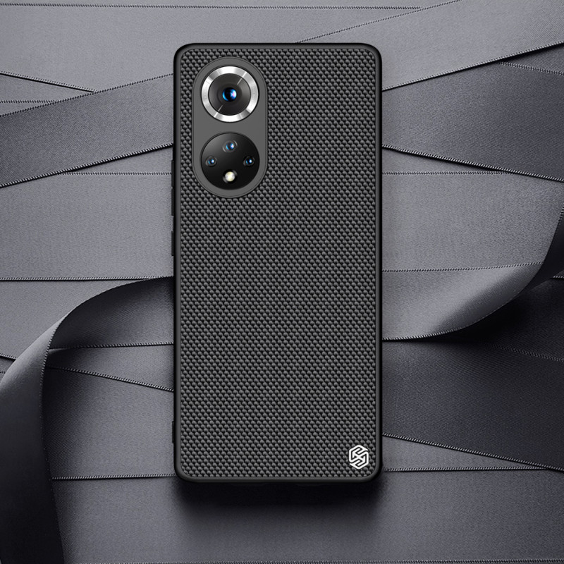 Nillkin Textured Case tvirtas sustiprintas dėklas su gelio rėmu ir nailonine nugara, skirtas Honor 50 Pro juodai