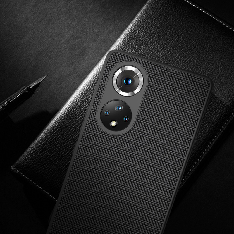 Nillkin Textured Case tvirtas sustiprintas dėklas su gelio rėmu ir nailonine nugara, skirtas Honor 50 Pro juodai
