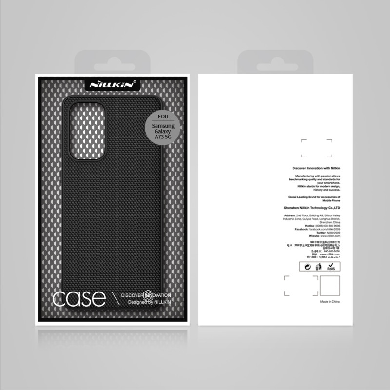 Nillkin Textured Case tvirtas sustiprintas dėklas su gelio rėmeliu ir nailonine nugara, skirta Samsung Galaxy A73 juodai