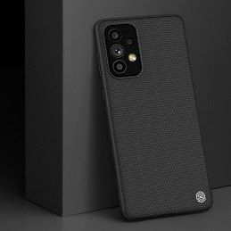 Nillkin Textured Case tvirtas sustiprintas dėklas su gelio rėmeliu ir nailonine nugara, skirta Samsung Galaxy A73 juodai