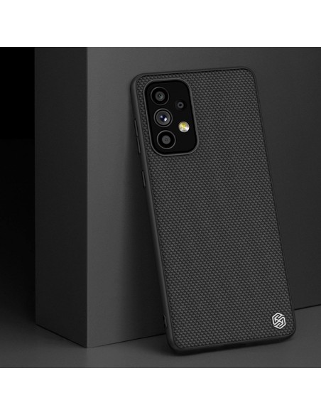 Nillkin Textured Case tvirtas sustiprintas dėklas su gelio rėmeliu ir nailonine nugara, skirta Samsung Galaxy A73 juodai Nillkin Textured Case tvirtas sustiprintas dėklas su gelio rėmeliu ir nailonine nugara, skirta Samsung Galaxy A73 juodai