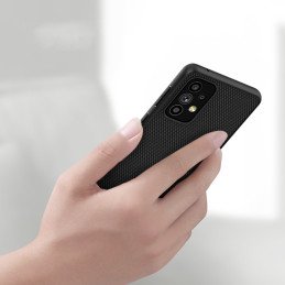 Nillkin Textured Case tvirtas sustiprintas dėklas su gelio rėmeliu ir nailonine nugara, skirta Samsung Galaxy A73 juodai