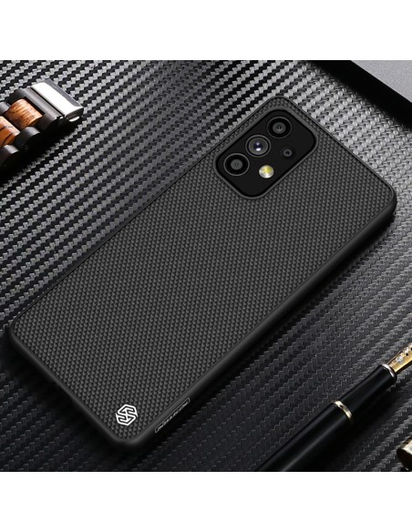 Nillkin Textured Case tvirtas sustiprintas dėklas su gelio rėmeliu ir nailonine nugara, skirta Samsung Galaxy A73 juodai Nillkin Textured Case tvirtas sustiprintas dėklas su gelio rėmeliu ir nailonine nugara, skirta Samsung Galaxy A73 juodai