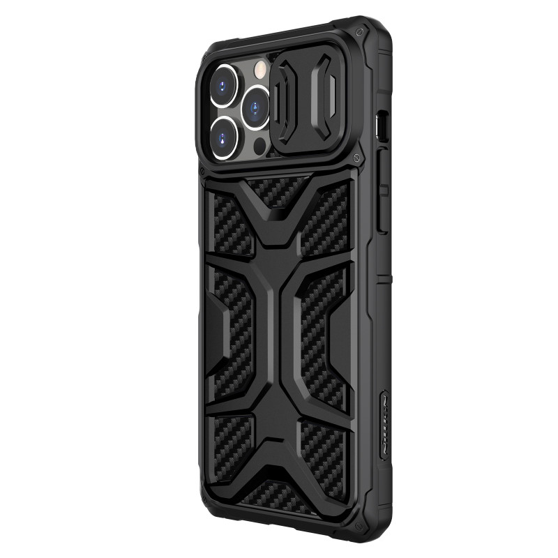 Nillkin Adventurer Case dėklas skirtas iPhone 13 Pro, šarvuotas dangtelis su fotoaparato dangteliu, juodas