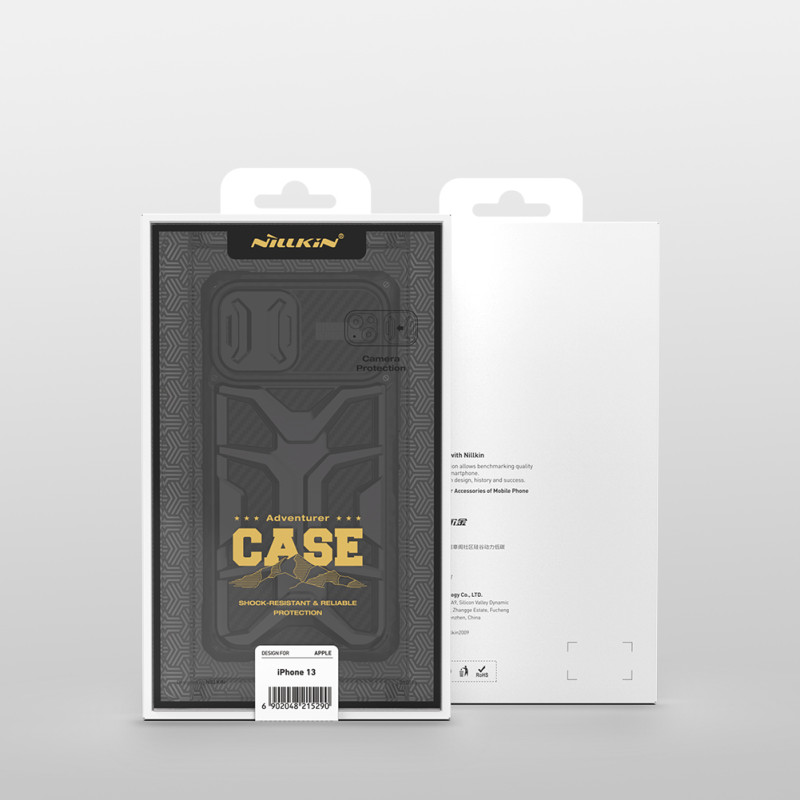Nillkin Adventurer Case dėklas skirtas iPhone 13 Pro, šarvuotas dangtelis su fotoaparato dangteliu, juodas
